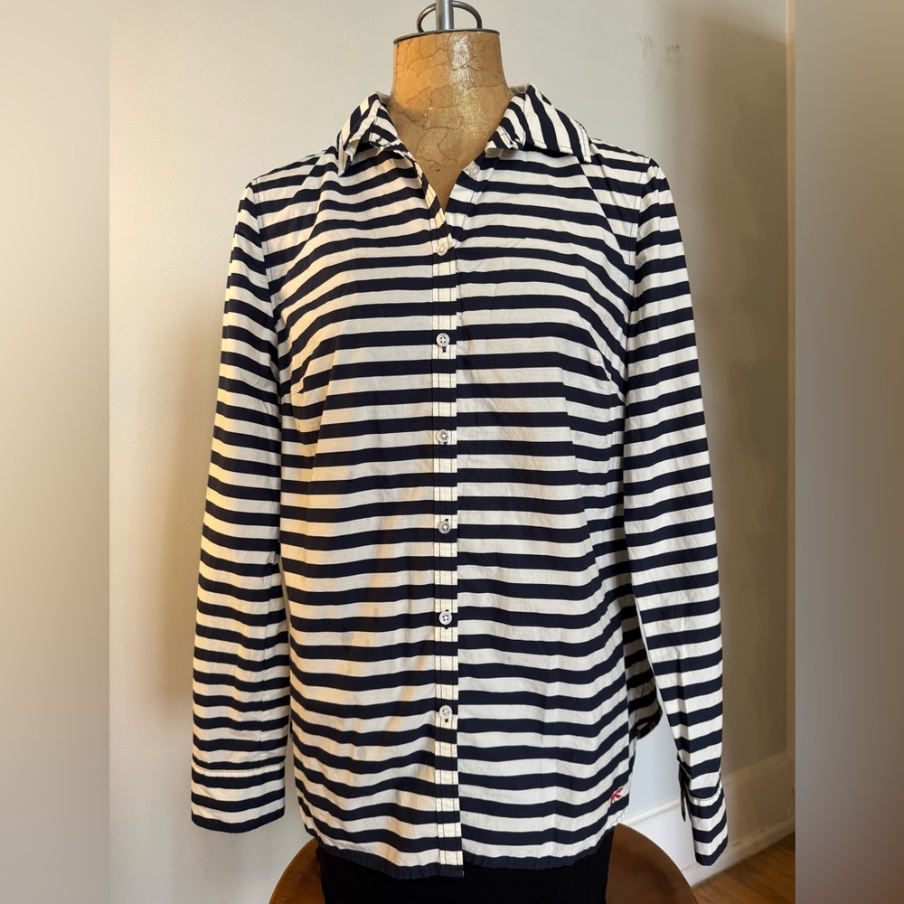 Talbots Navy and White Striped Shirt